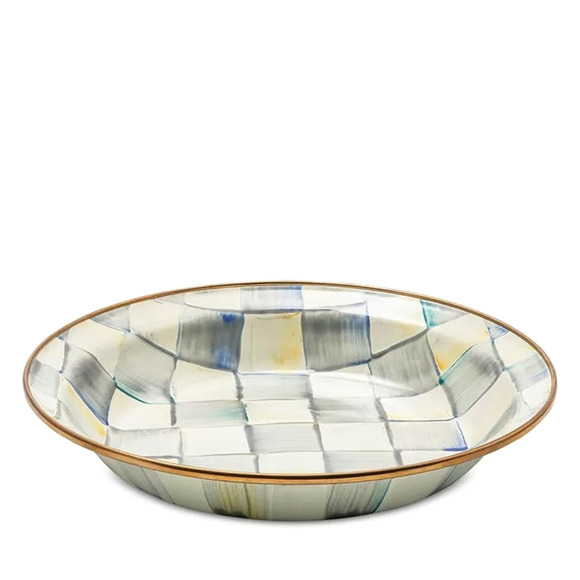 MACKENZIE-CHILDS Sterling Check 4 Cup Enamel Pie Plate Hand Painted NEW